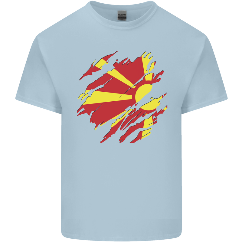 Torn Macedonia Flag Macedonian Day Football Mens Cotton T-Shirt Tee Top Light Blue