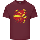 Torn Macedonia Flag Macedonian Day Football Mens Cotton T-Shirt Tee Top Maroon