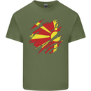 Torn Macedonia Flag Macedonian Day Football Mens Cotton T-Shirt Tee Top Military Green