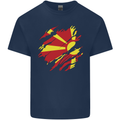 Torn Macedonia Flag Macedonian Day Football Mens Cotton T-Shirt Tee Top Navy Blue