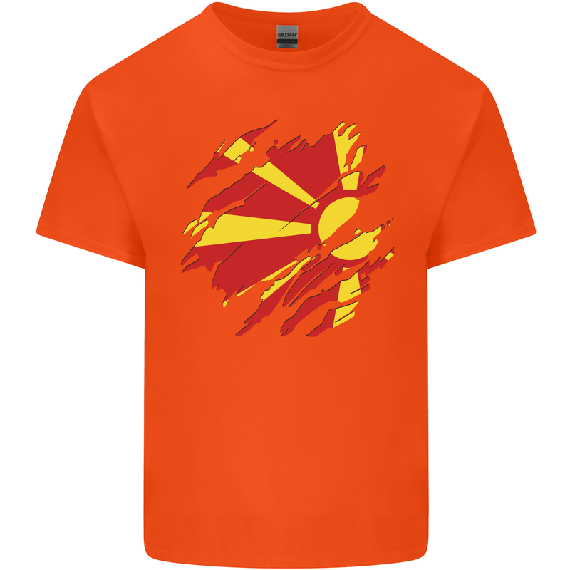 Torn Macedonia Flag Macedonian Day Football Mens Cotton T-Shirt Tee Top Orange