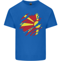 Torn Macedonia Flag Macedonian Day Football Mens Cotton T-Shirt Tee Top Royal Blue