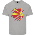 Torn Macedonia Flag Macedonian Day Football Mens Cotton T-Shirt Tee Top Sports Grey