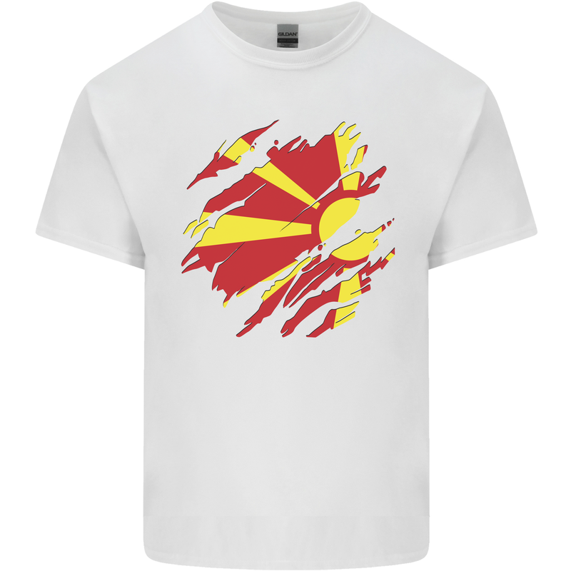 Torn Macedonia Flag Macedonian Day Football Mens Cotton T-Shirt Tee Top White