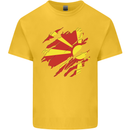 Torn Macedonia Flag Macedonian Day Football Mens Cotton T-Shirt Tee Top Yellow