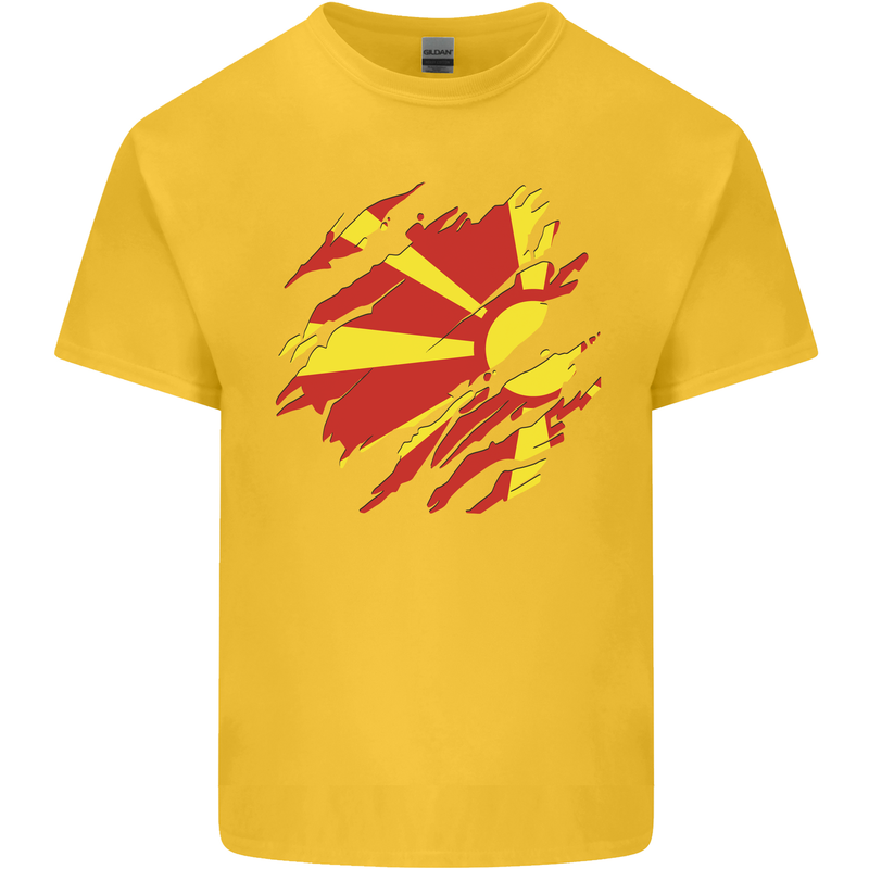 Torn Macedonia Flag Macedonian Day Football Mens Cotton T-Shirt Tee Top Yellow