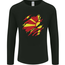 Torn Macedonia Flag Macedonian Day Football Mens Long Sleeve T-Shirt Black