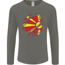 Torn Macedonia Flag Macedonian Day Football Mens Long Sleeve T-Shirt Charcoal