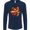Torn Macedonia Flag Macedonian Day Football Mens Long Sleeve T-Shirt Navy Blue