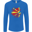 Torn Macedonia Flag Macedonian Day Football Mens Long Sleeve T-Shirt Royal Blue
