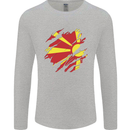 Torn Macedonia Flag Macedonian Day Football Mens Long Sleeve T-Shirt Sports Grey