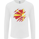 Torn Macedonia Flag Macedonian Day Football Mens Long Sleeve T-Shirt White