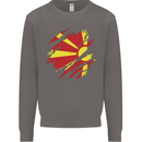 Torn Macedonia Flag Macedonian Day Football Mens Sweatshirt Jumper Charcoal