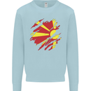 Torn Macedonia Flag Macedonian Day Football Mens Sweatshirt Jumper Light Blue