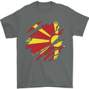 Torn Macedonia Flag Macedonian Day Football Mens T-Shirt 100% Cotton Charcoal