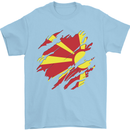 Torn Macedonia Flag Macedonian Day Football Mens T-Shirt 100% Cotton Light Blue