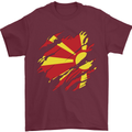 Torn Macedonia Flag Macedonian Day Football Mens T-Shirt 100% Cotton Maroon
