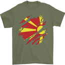 Torn Macedonia Flag Macedonian Day Football Mens T-Shirt 100% Cotton Military Green