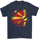 Torn Macedonia Flag Macedonian Day Football Mens T-Shirt 100% Cotton Navy Blue