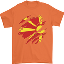 Torn Macedonia Flag Macedonian Day Football Mens T-Shirt 100% Cotton Orange