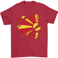 Torn Macedonia Flag Macedonian Day Football Mens T-Shirt 100% Cotton Red