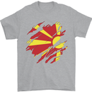 Torn Macedonia Flag Macedonian Day Football Mens T-Shirt 100% Cotton Sports Grey