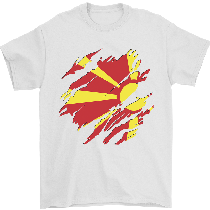 Torn Macedonia Flag Macedonian Day Football Mens T-Shirt 100% Cotton White