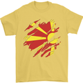 Torn Macedonia Flag Macedonian Day Football Mens T-Shirt 100% Cotton Yellow