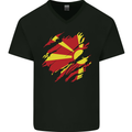Torn Macedonia Flag Macedonian Day Football Mens V-Neck Cotton T-Shirt Black