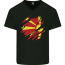 Torn Macedonia Flag Macedonian Day Football Mens V-Neck Cotton T-Shirt Black