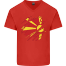 Torn Macedonia Flag Macedonian Day Football Mens V-Neck Cotton T-Shirt Red
