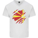Torn Macedonia Flag Macedonian Day Football Mens V-Neck Cotton T-Shirt White