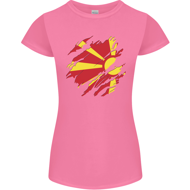 Torn Macedonia Flag Macedonian Day Football Womens Petite Cut T-Shirt Azalea