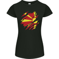 Torn Macedonia Flag Macedonian Day Football Womens Petite Cut T-Shirt Black
