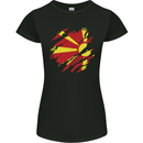 Torn Macedonia Flag Macedonian Day Football Womens Petite Cut T-Shirt Black