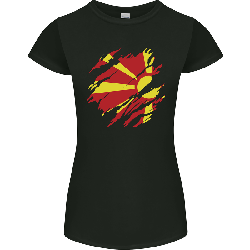 Torn Macedonia Flag Macedonian Day Football Womens Petite Cut T-Shirt Black