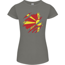Torn Macedonia Flag Macedonian Day Football Womens Petite Cut T-Shirt Charcoal