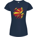 Torn Macedonia Flag Macedonian Day Football Womens Petite Cut T-Shirt Navy Blue