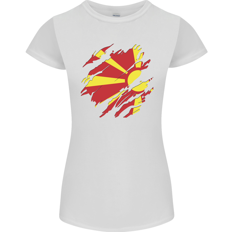 Torn Macedonia Flag Macedonian Day Football Womens Petite Cut T-Shirt White
