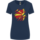 Torn Macedonia Flag Macedonian Day Football Womens Wider Cut T-Shirt Navy Blue