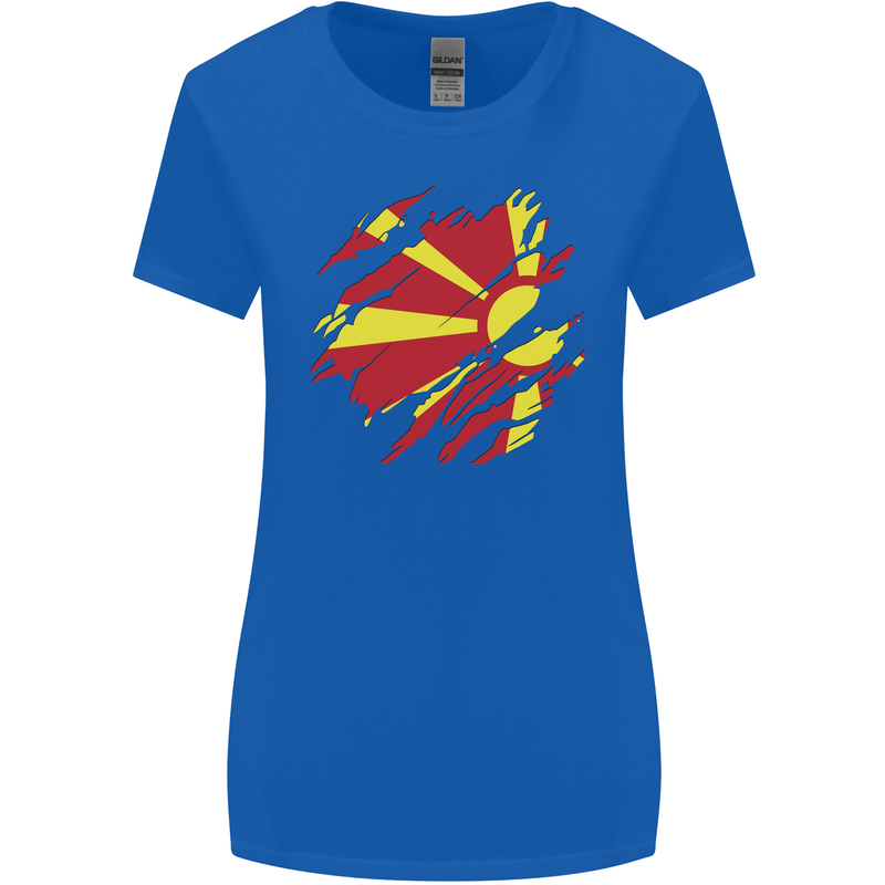 Torn Macedonia Flag Macedonian Day Football Womens Wider Cut T-Shirt Royal Blue