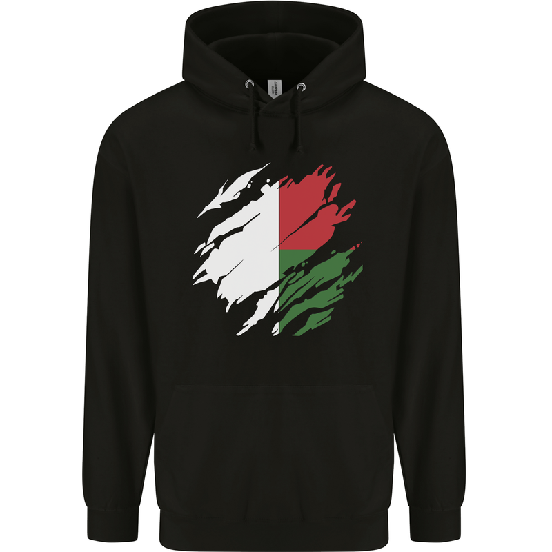 Torn Madagascar Flag Madagascan Day Football Childrens Kids Hoodie Black