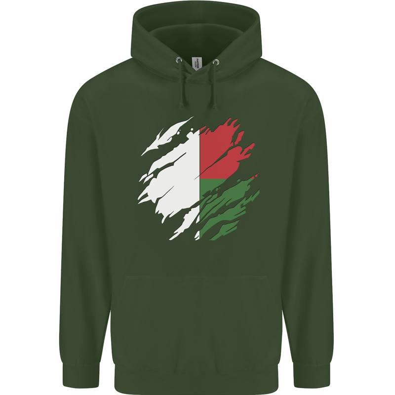 Torn Madagascar Flag Madagascan Day Football Childrens Kids Hoodie Forest Green