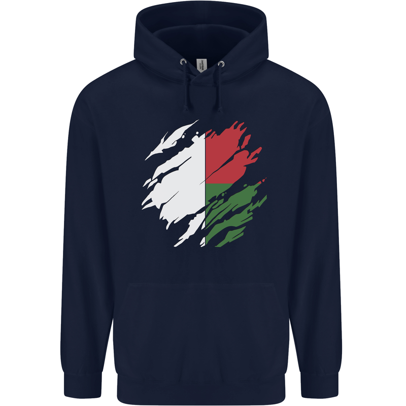 Torn Madagascar Flag Madagascan Day Football Childrens Kids Hoodie Navy Blue