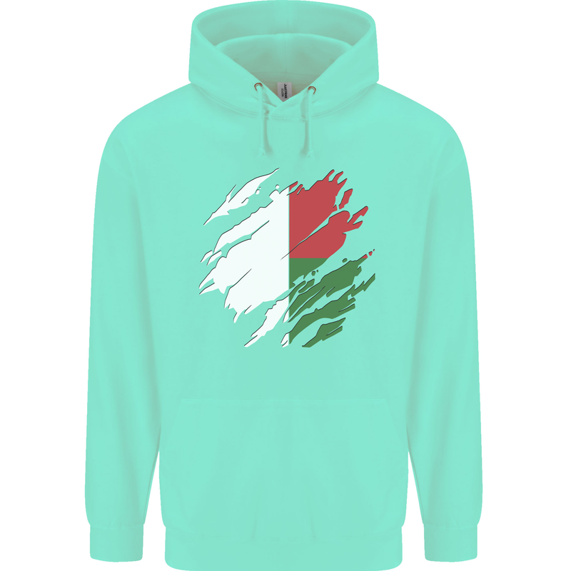 Torn Madagascar Flag Madagascan Day Football Childrens Kids Hoodie Peppermint
