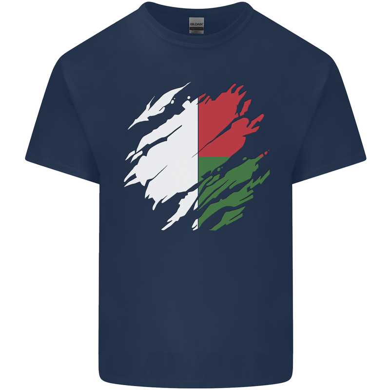 Torn Madagascar Flag Madagascan Day Football Kids T-Shirt Childrens Navy Blue