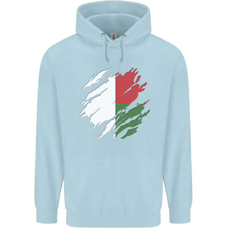 Torn Madagascar Flag Madagascan Day Football Mens 80% Cotton Hoodie Light Blue