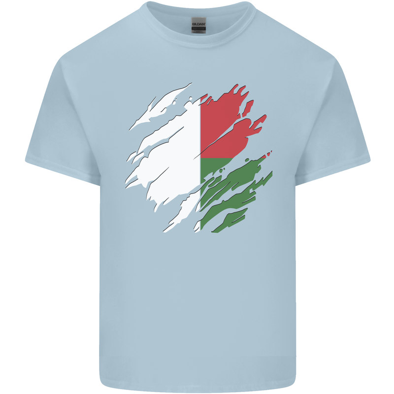 Torn Madagascar Flag Madagascan Day Football Mens Cotton T-Shirt Tee Top Light Blue