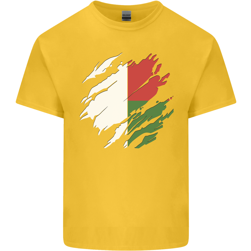 Torn Madagascar Flag Madagascan Day Football Mens Cotton T-Shirt Tee Top Yellow