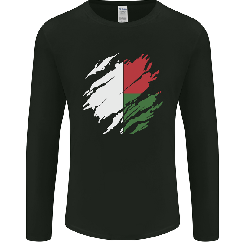 Torn Madagascar Flag Madagascan Day Football Mens Long Sleeve T-Shirt Black